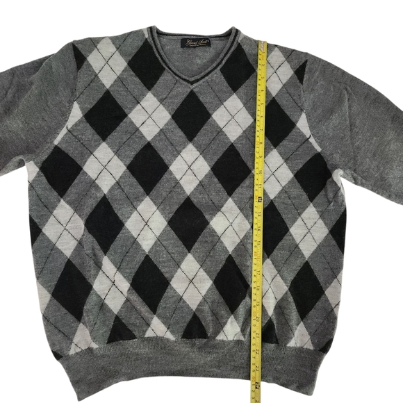 GARRET SCOTT 100% extra-fine merino wool argyle v-neck sweater small - Picture 8 of 11